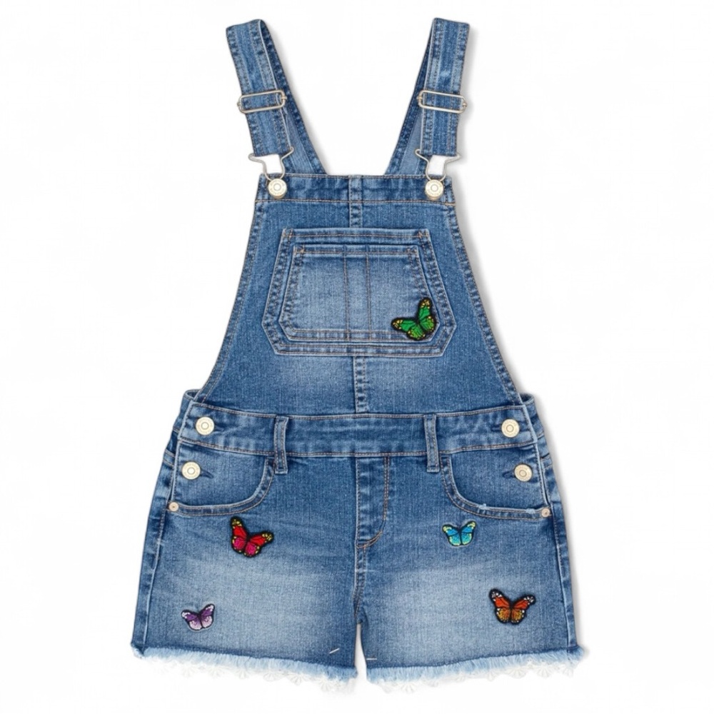 👚2/$10👗3/$12 Jordache Denim Butterfly Overalls Distressed Shortalls XL 14/16